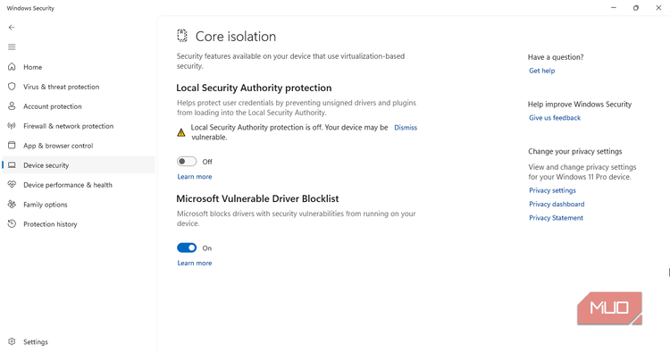 Скрытые функции безопасности Microsoft Defender, которые стоит активировать вручную Настройки целостности памяти в меню изоляции ядра