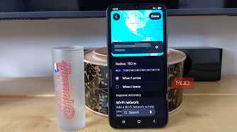 Samsung Galaxy Place setup showing a 15-meter radius with arrival and leaving options