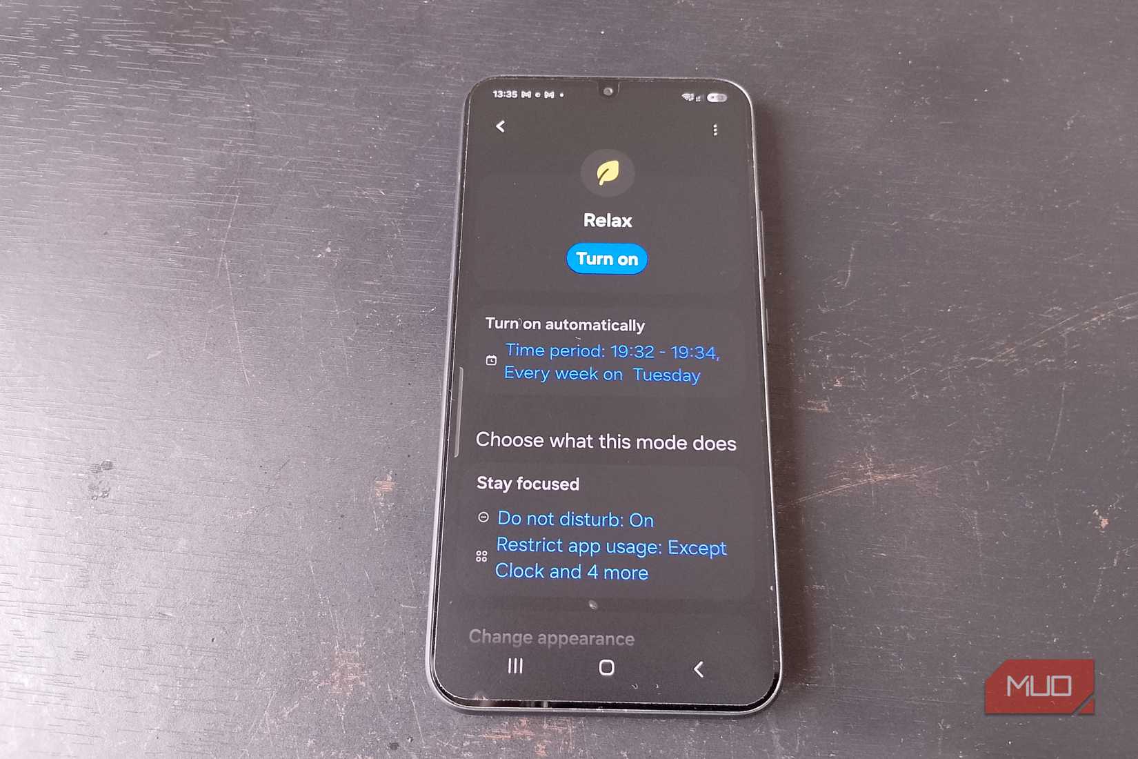 Samsung Galaxy Relax mode with an automatic time period and Do Not Disturb settings