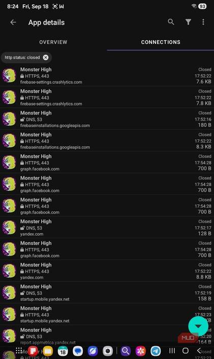 Monster High connection list PCAPdroid