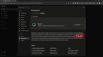 Neon connector listing in the Claude directory marked as connected.