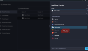 New Model Provider panel in Msty Studio with Open Router selected