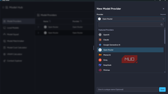 New Model Provider panel in Msty Studio with Open Router selected