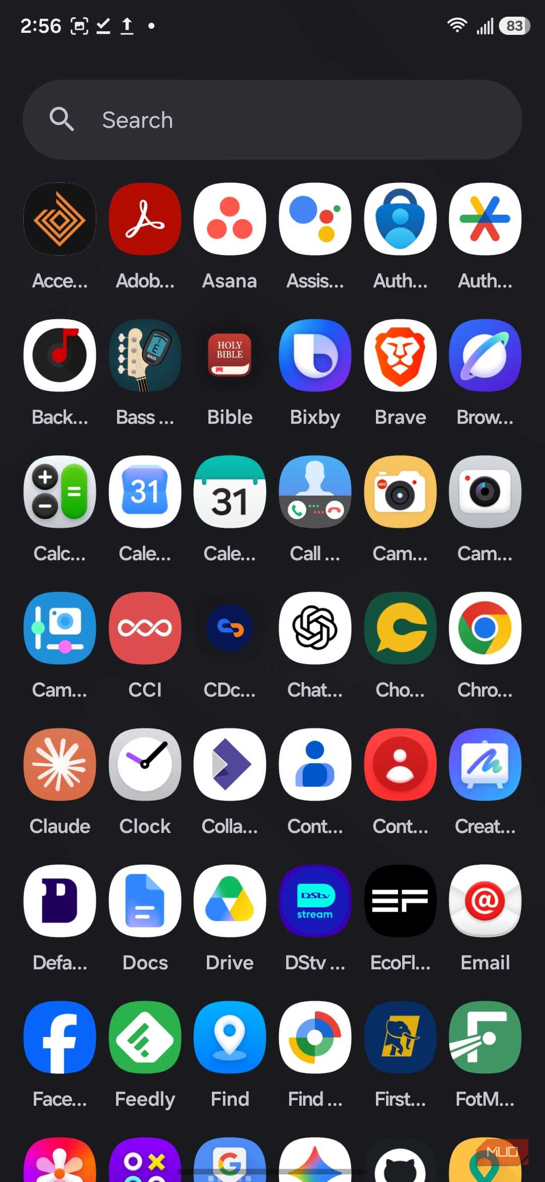 Normal app drawer with search bar