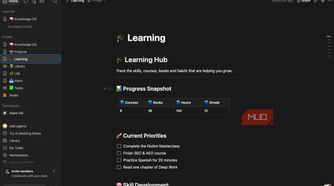 The Learning page in Notion.