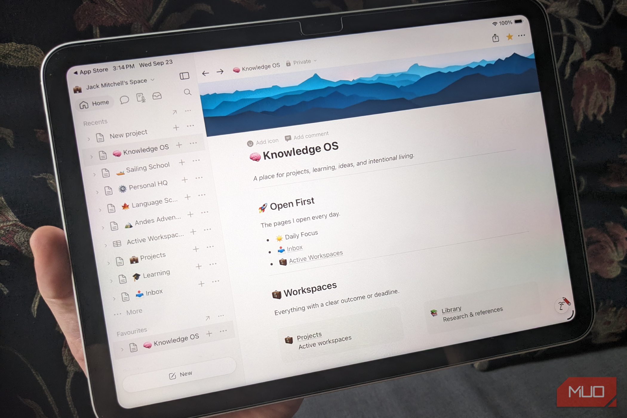 A Notion knowledge system displayed on an iPad.