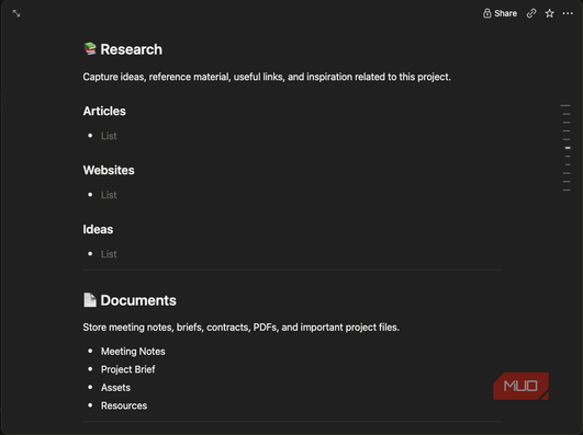 Шаблон проекта Notion Шаблон проекта с чек-листом и заметками