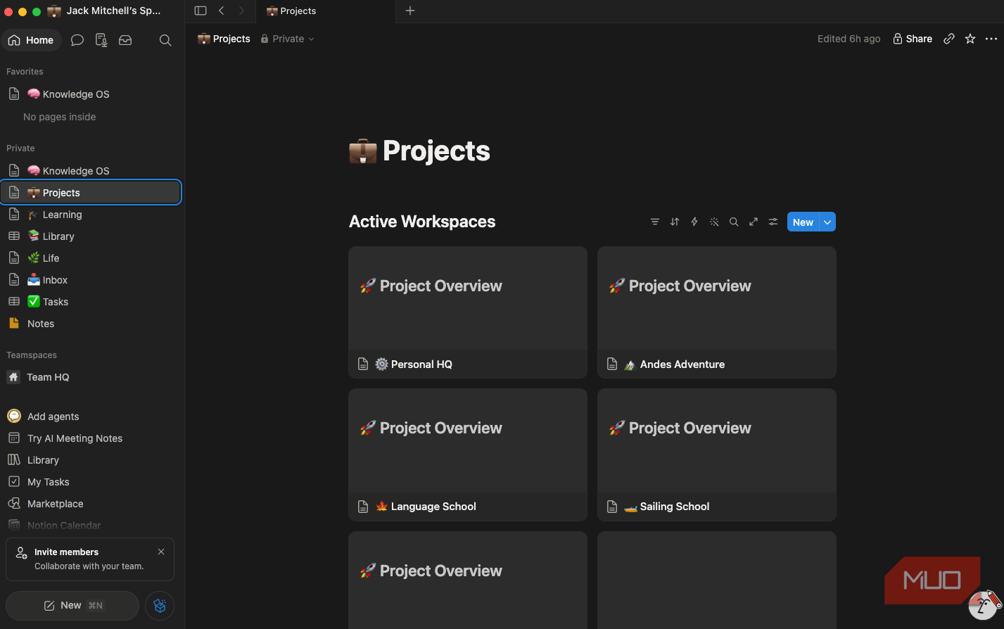 The Projects page in Notion.