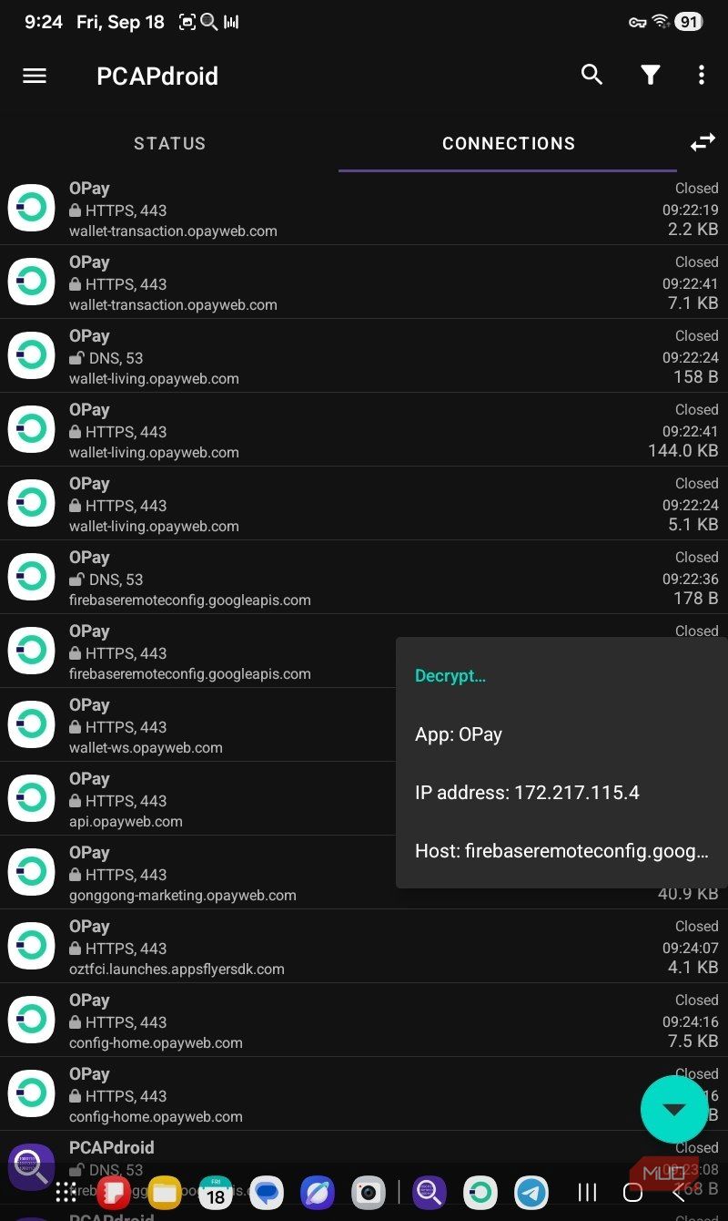 Opay connection domain PCApdroid options