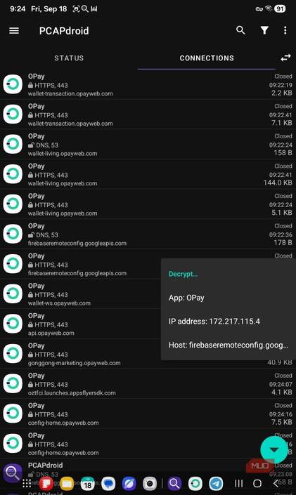 Opay connection domain PCApdroid options