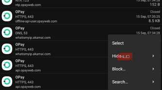 Opay connection list PCAPdroid