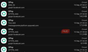 Opay connection and ads tracking on PCAPdroid