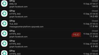 Opay connection and ads tracking on PCAPdroid