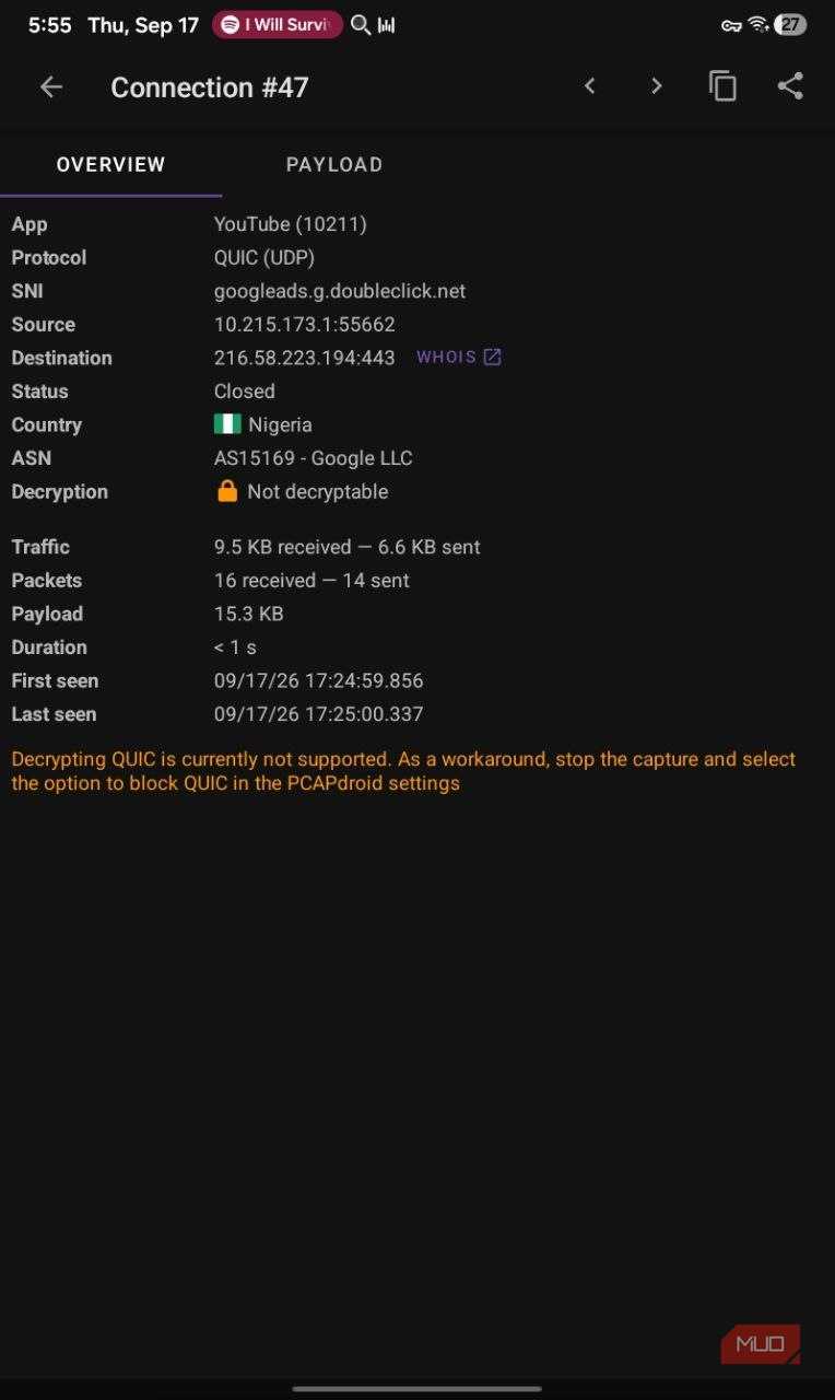 Как я отслеживал сетевую активность Android-приложений с помощью PCAPdroid интерфейс PCAPdroid с журналом сетевых соединений
