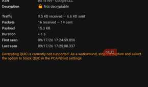 PCAPdroid QUIC decryption not supported