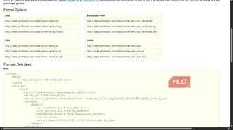 PhishTank Format Options showing online-valid.csv