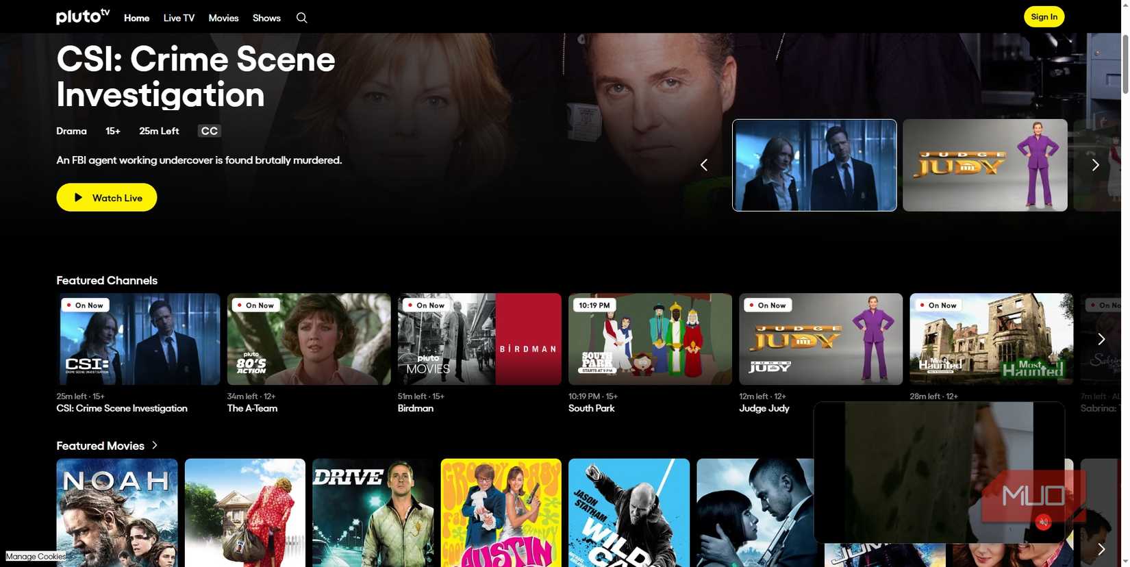 pluto tv home page 2026.