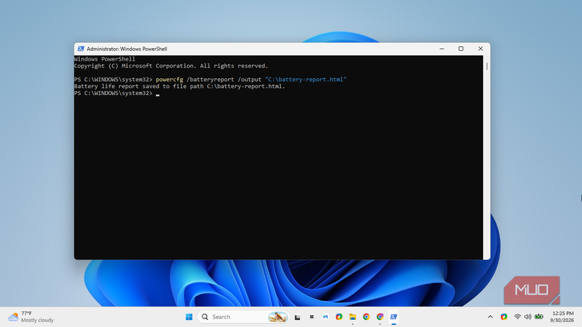 Отчет об износе аккумулятора в Windows PowerShell