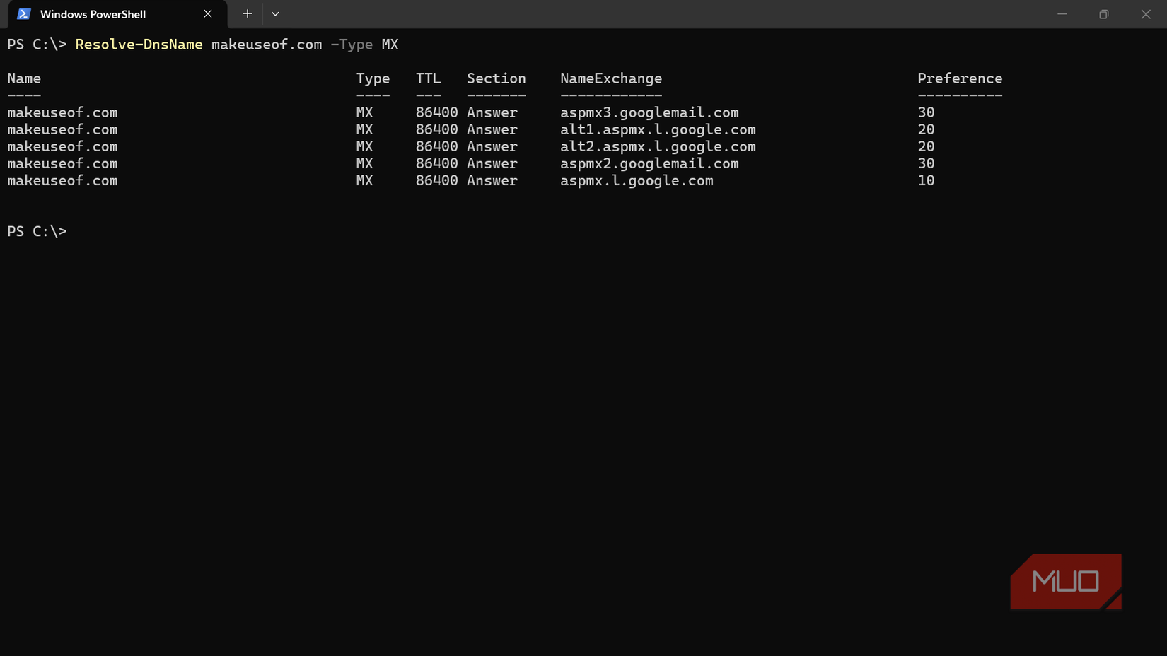 powershell-mx-record-lookup