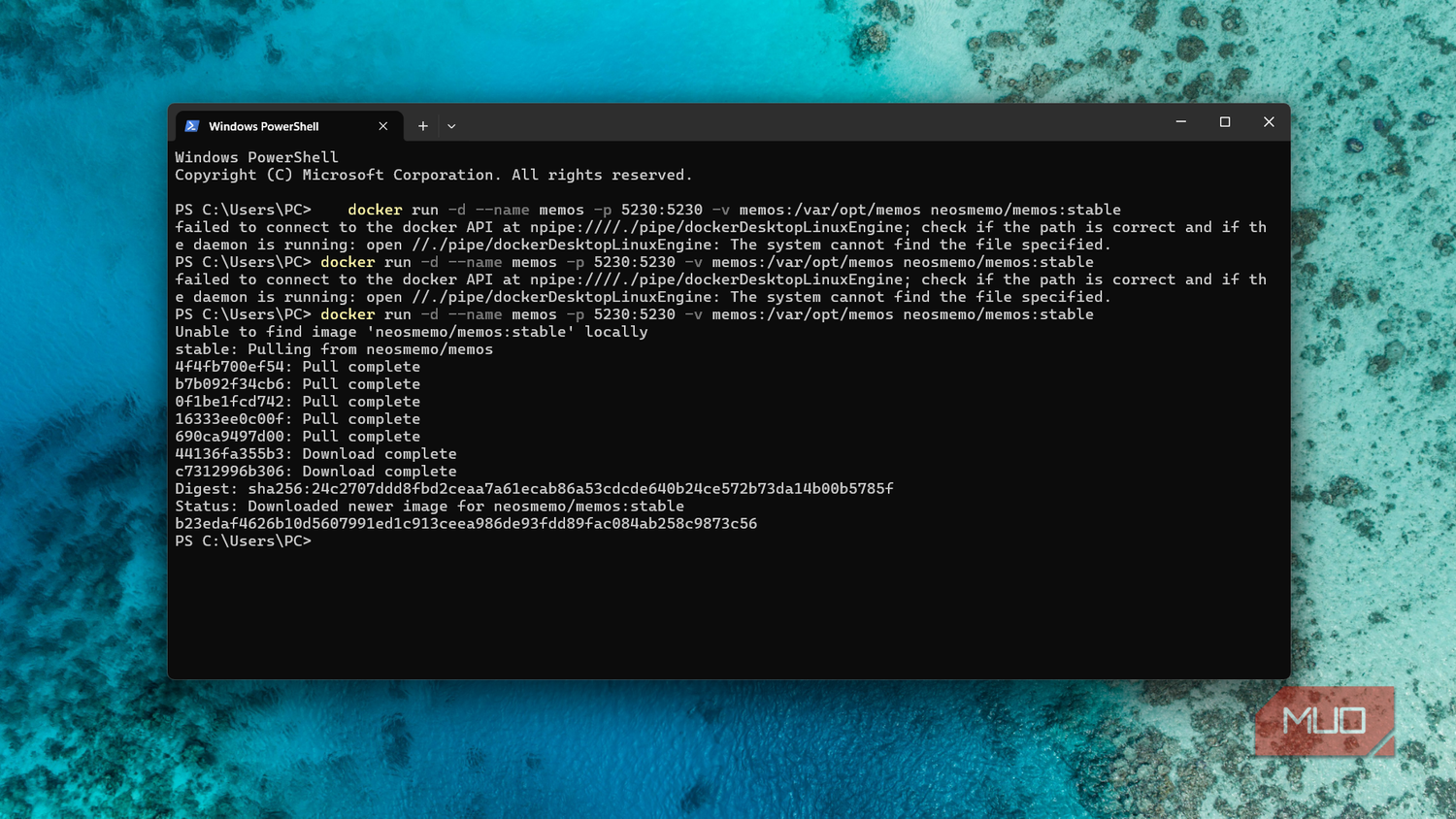 Как разгрузить Obsidian, вынеся быстрые заметки во внешний инструмент Окно PowerShell, выполняющее команду запуска Memos