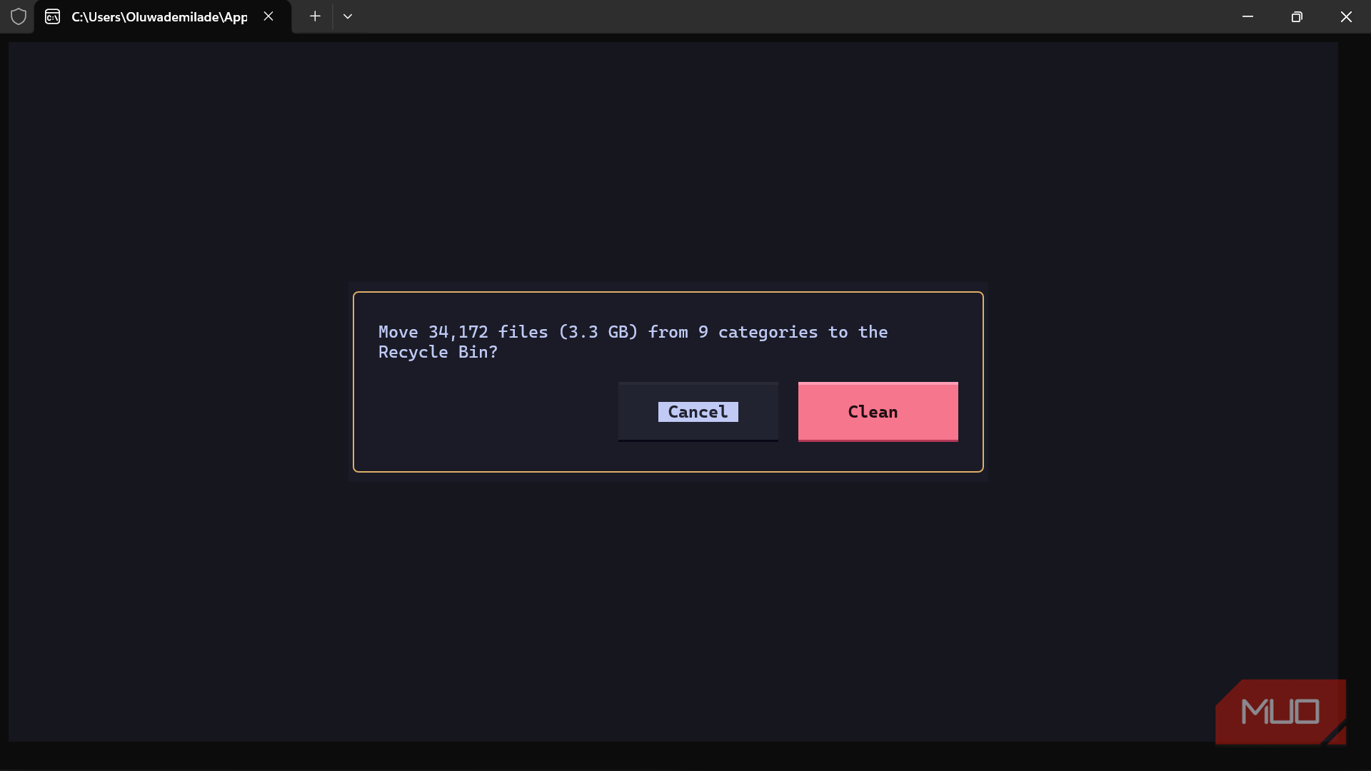 Prompt to clean files to recycle bin
