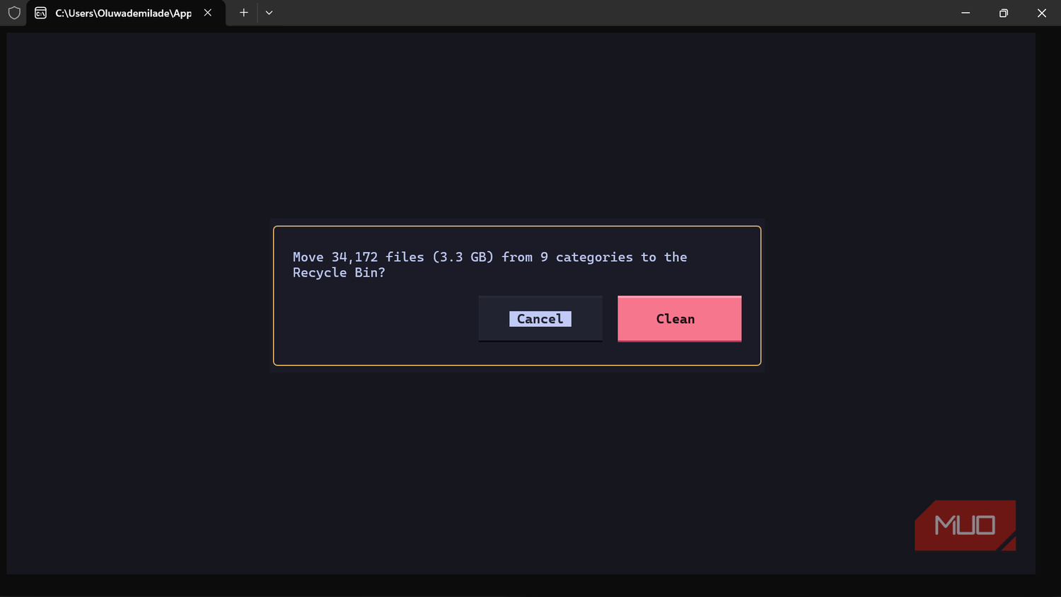 Prompt to clean files to recycle bin