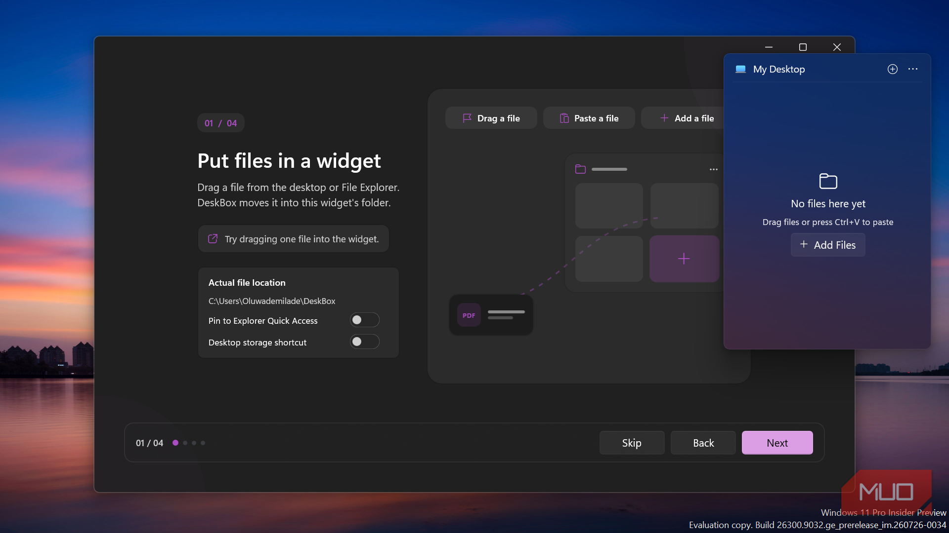 Put files in a widget setup screen