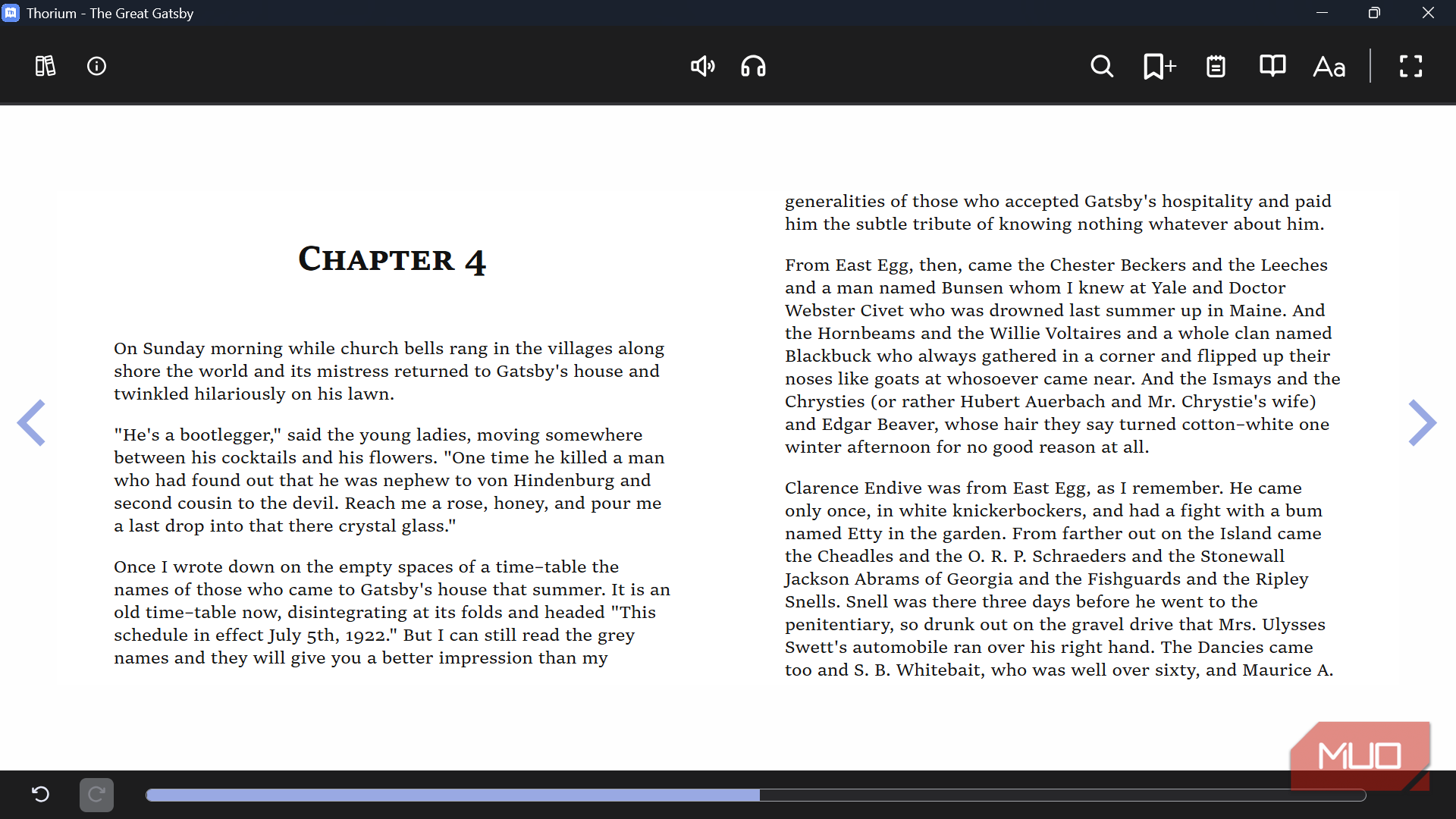 Reading The Great Gatsby in e_reader app