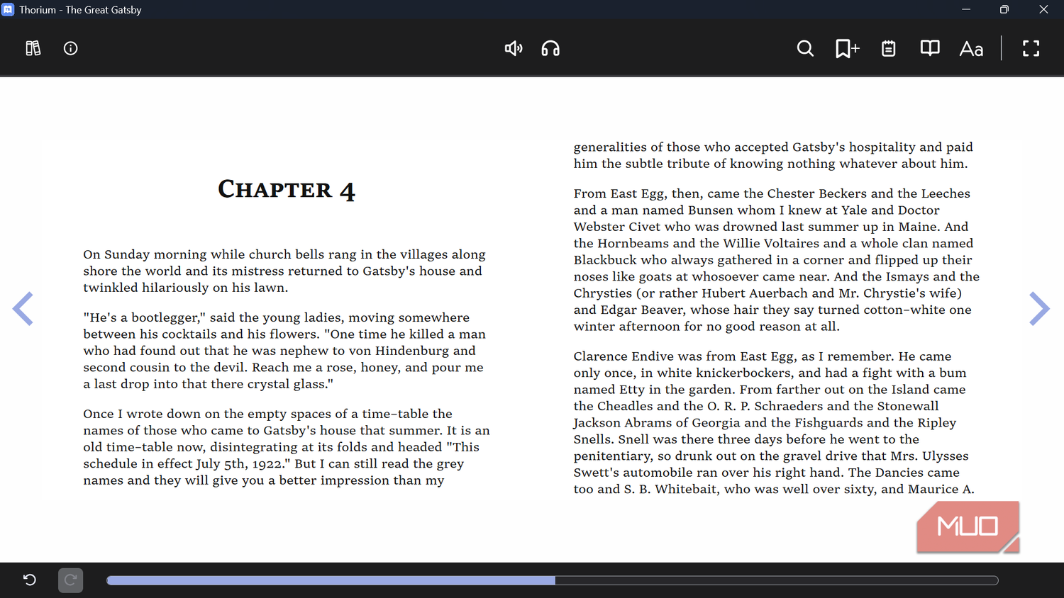 Reading The Great Gatsby in e_reader app