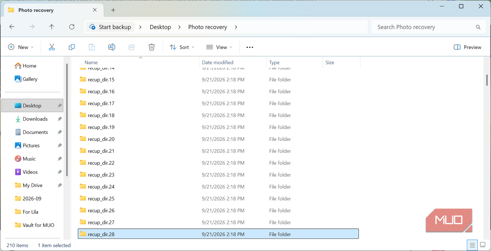 Recovered folders for PhotoRec