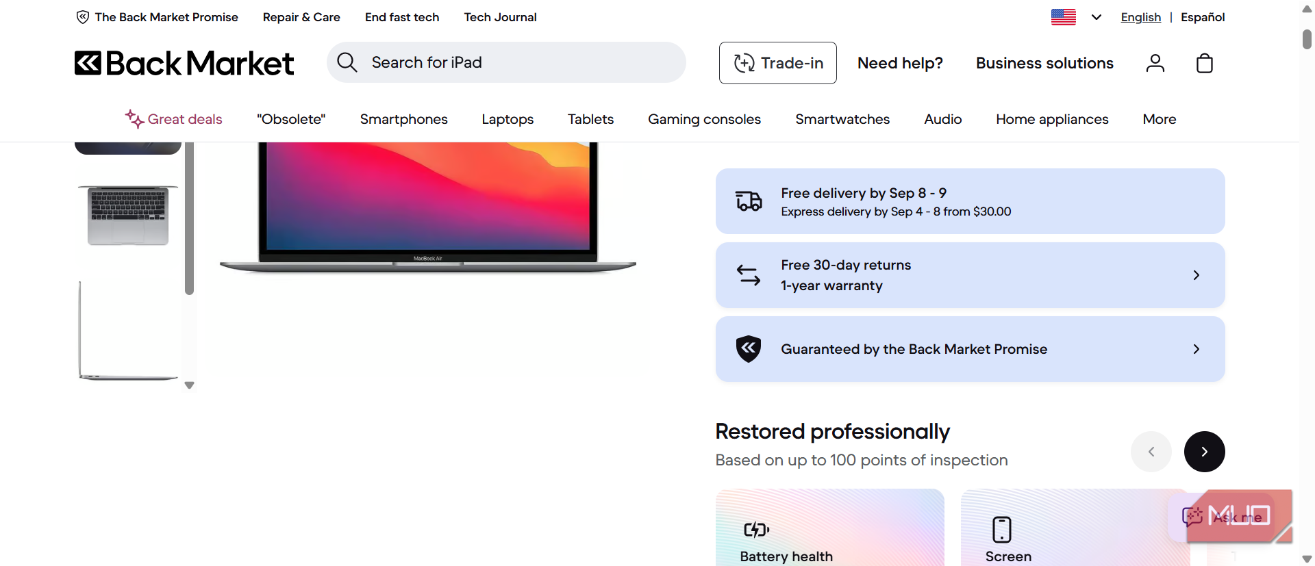 Refurbished Mac Air of Back Market