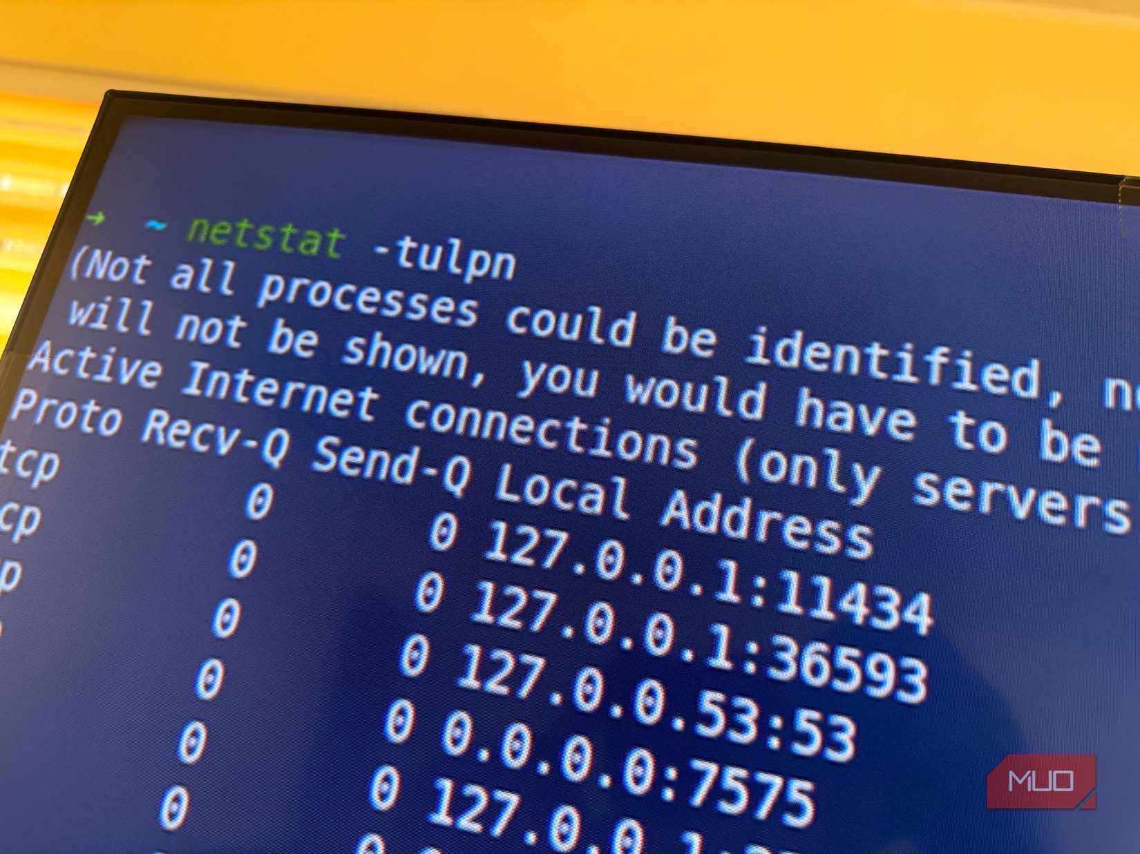 Running the netstat tulpn command