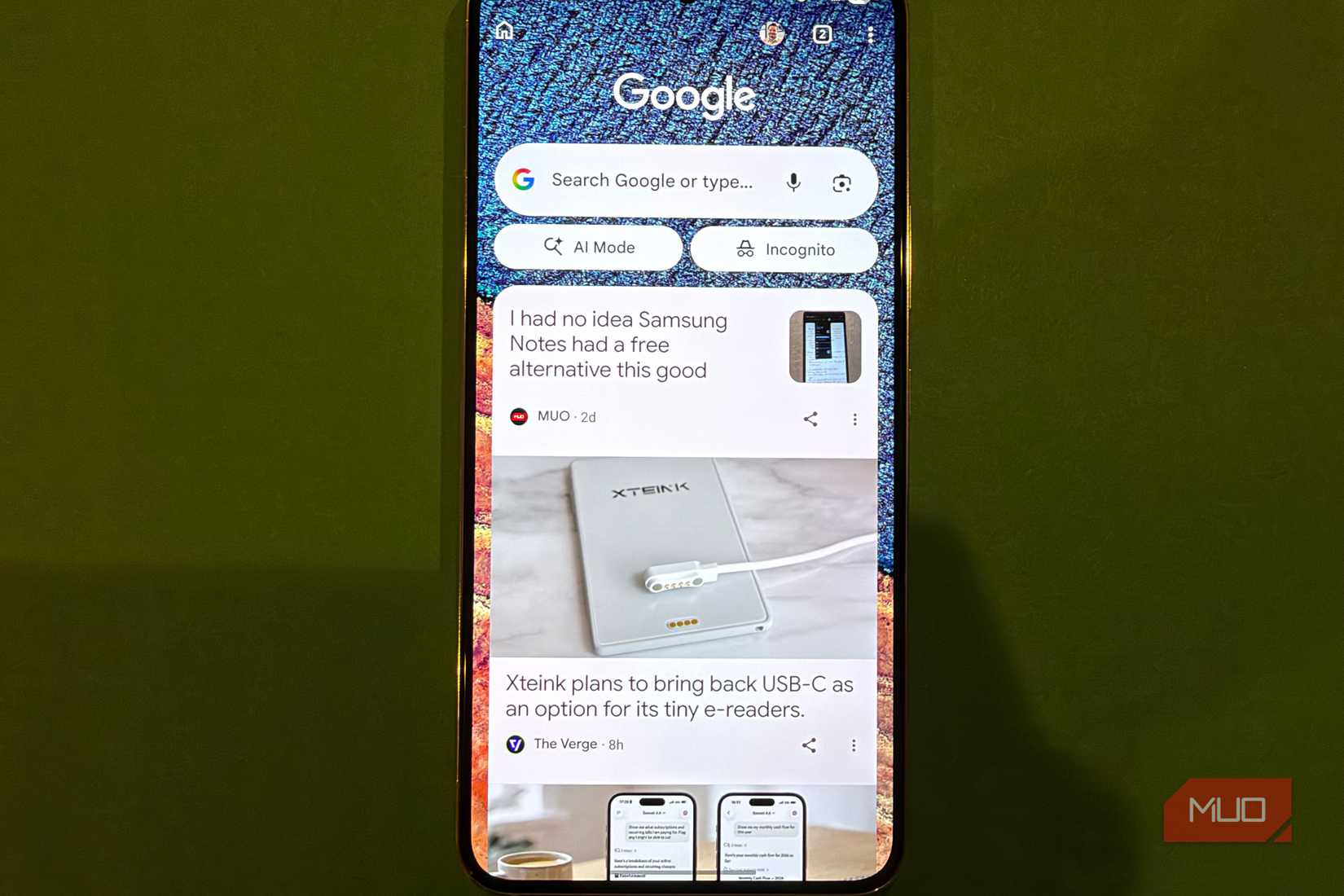 new tab page in chrome on galaxy s22