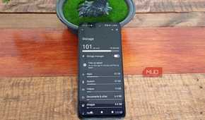 Android Storage on a Samsung Galaxy A34 showing 101GB of 128GB used, with apps, system, videos, documents, and images broken down by storage use