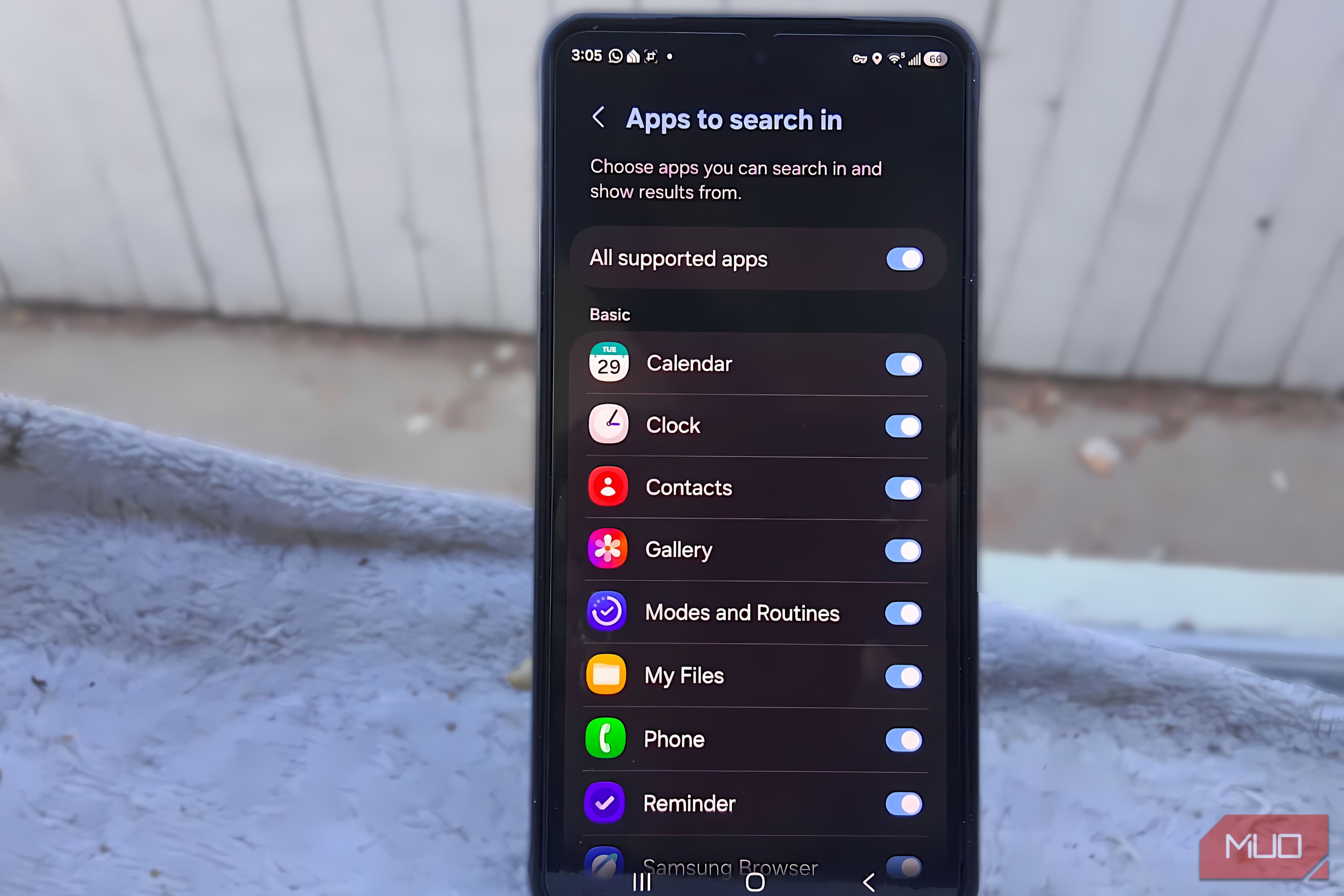 Samsung Galaxy S26 Ultra showing supported app for Finder