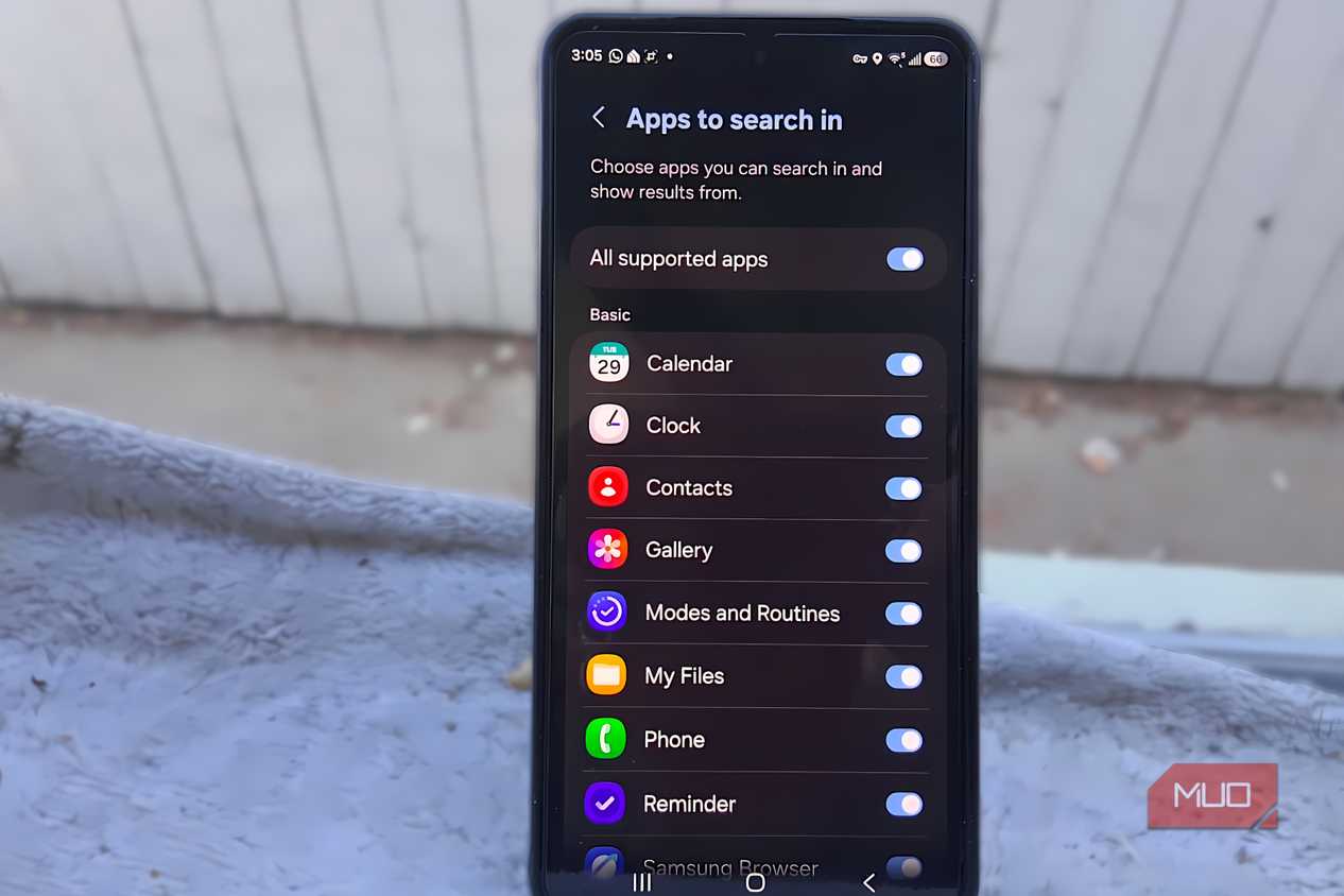 Samsung Galaxy S26 Ultra showing supported app for Finder