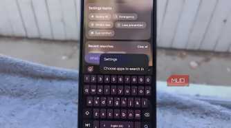 Samsung Galaxy S26 Ultra showing Finder's menu with the Choose apps to search in option