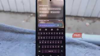 Samsung Galaxy phone showing the Finder search screen with the search bar and keyboard open