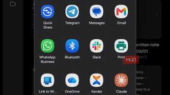 Apps options to share Samsung Notes file to.