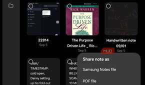 Select file option to share on Samsung Notes.