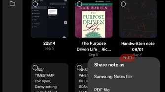 Select file option to share on Samsung Notes.