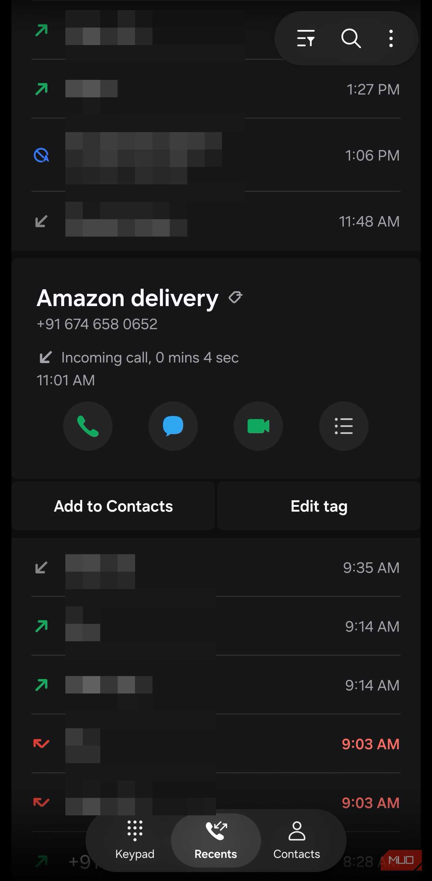 Samsung Phone call log with custom tag