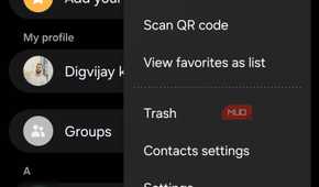 Samsung Phone contacts menu with Trash option
