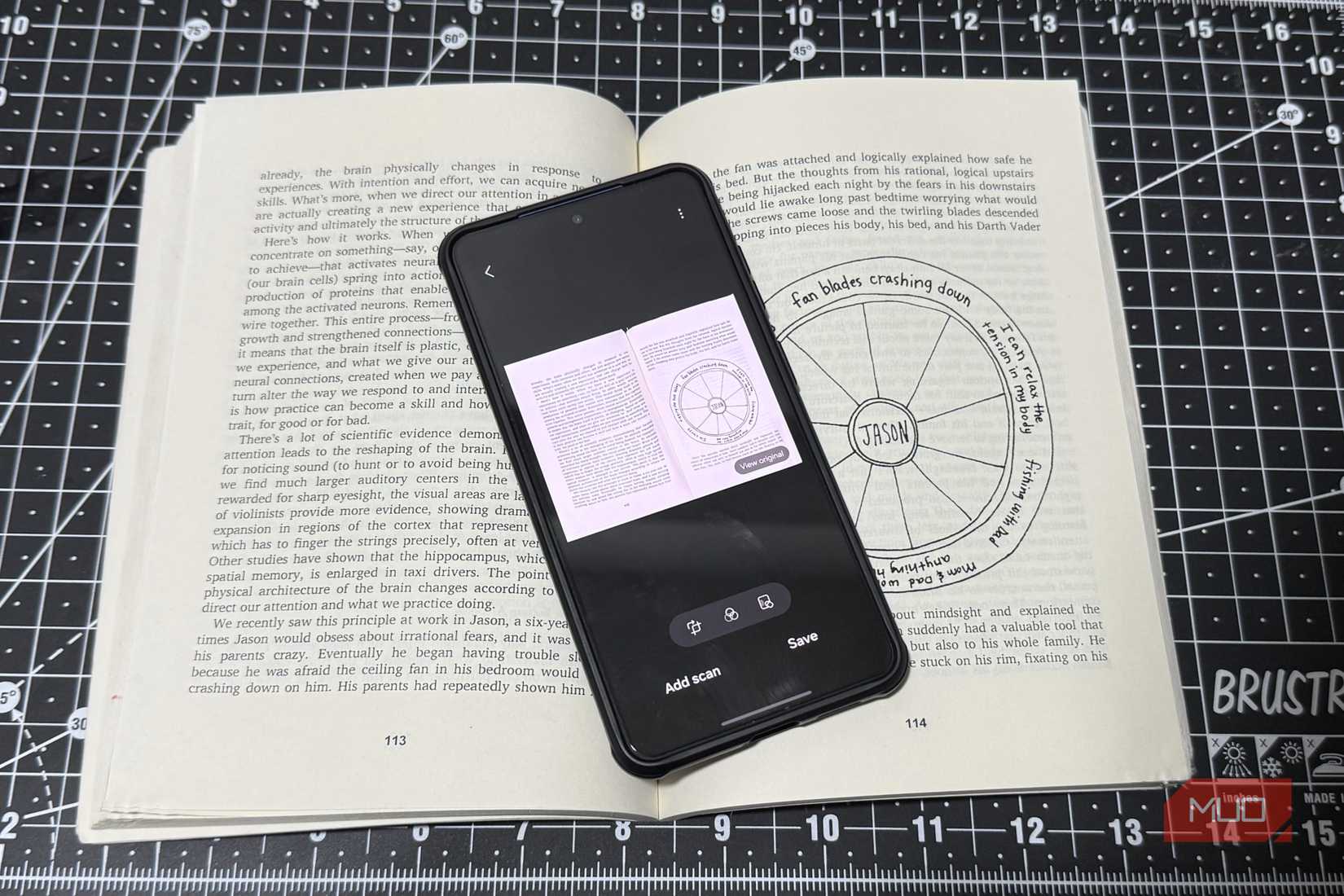 Samsung phone scanning a book