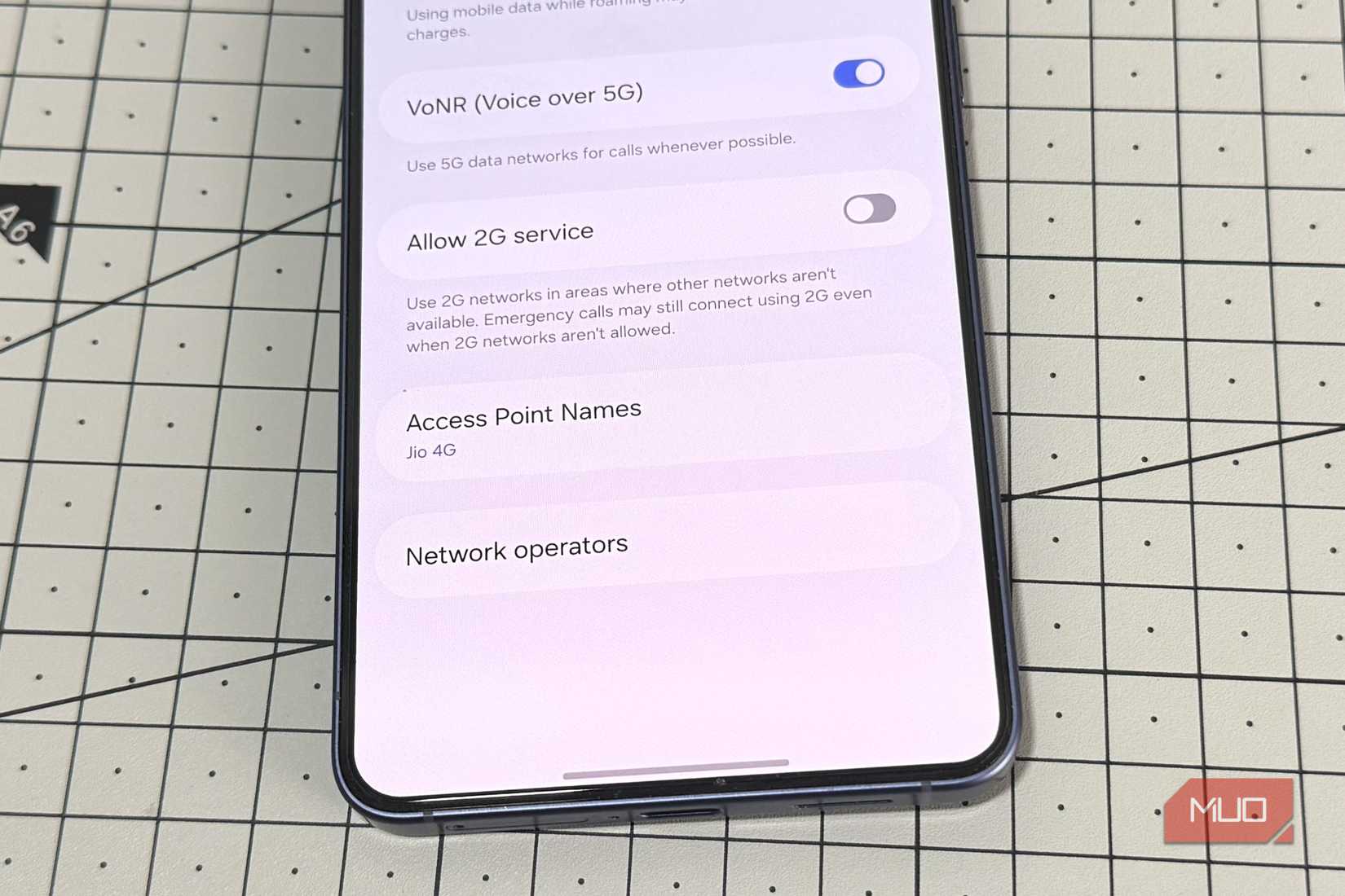 Samsung phone showing mobile networks menu