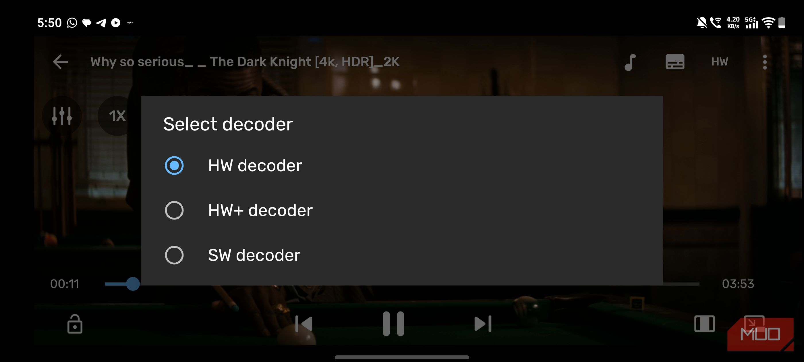 a screenshot of decoder options on mx player on vivo x300 pro