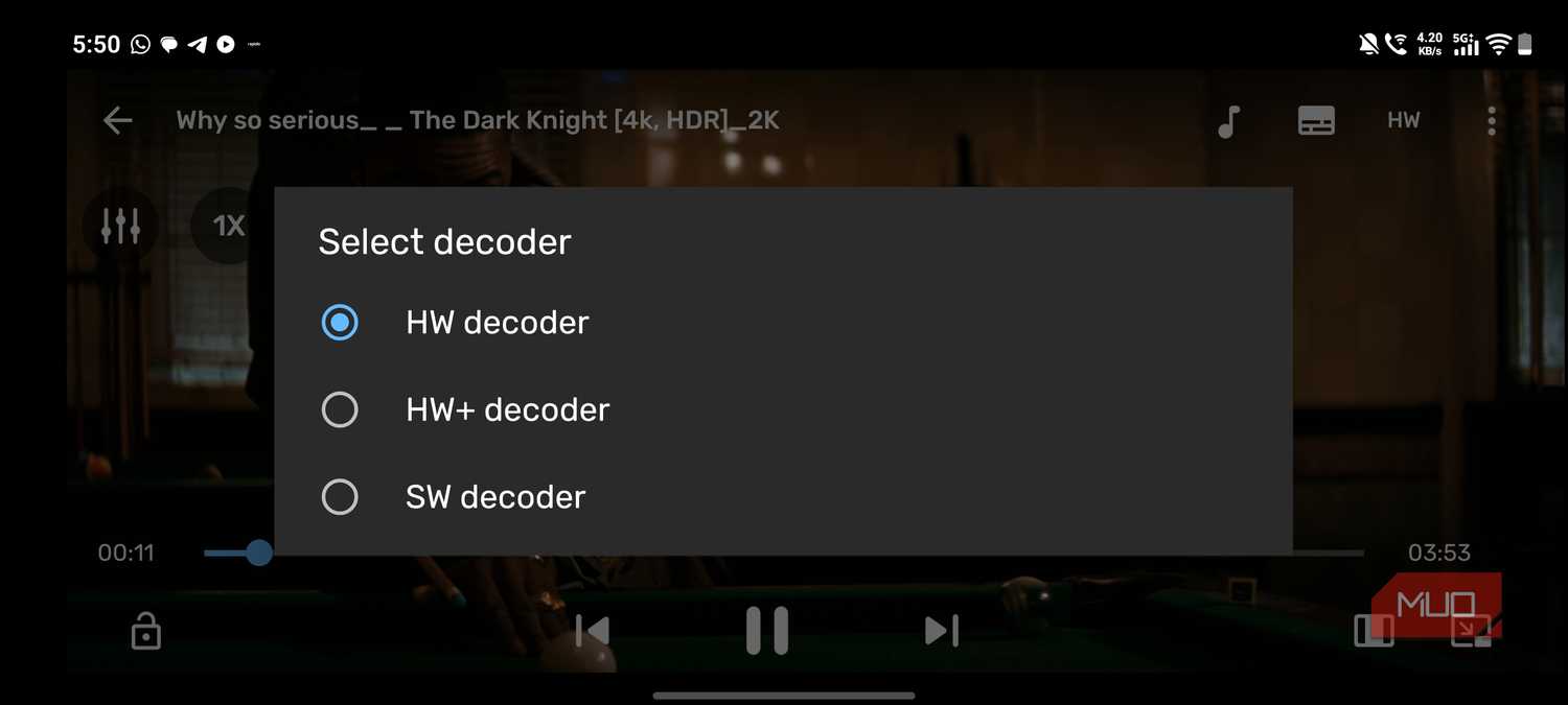 a screenshot of decoder options on mx player on vivo x300 pro
