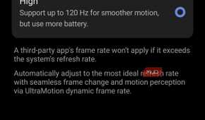 a screenshot of refresh rate settings on the vivo x300 pro