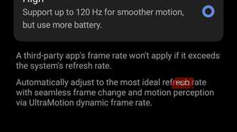 a screenshot of refresh rate settings on the vivo x300 pro