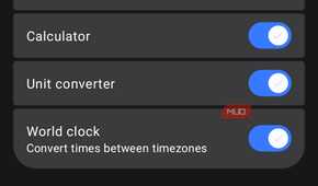 Search settings menu with permission toggles